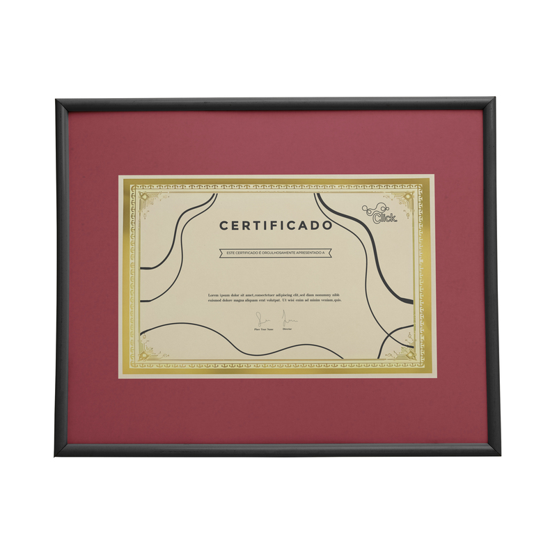 Certificado luxo com bordas douradas , formato 21x29,7 cm em quadro 42x29,7 cm com vidro.